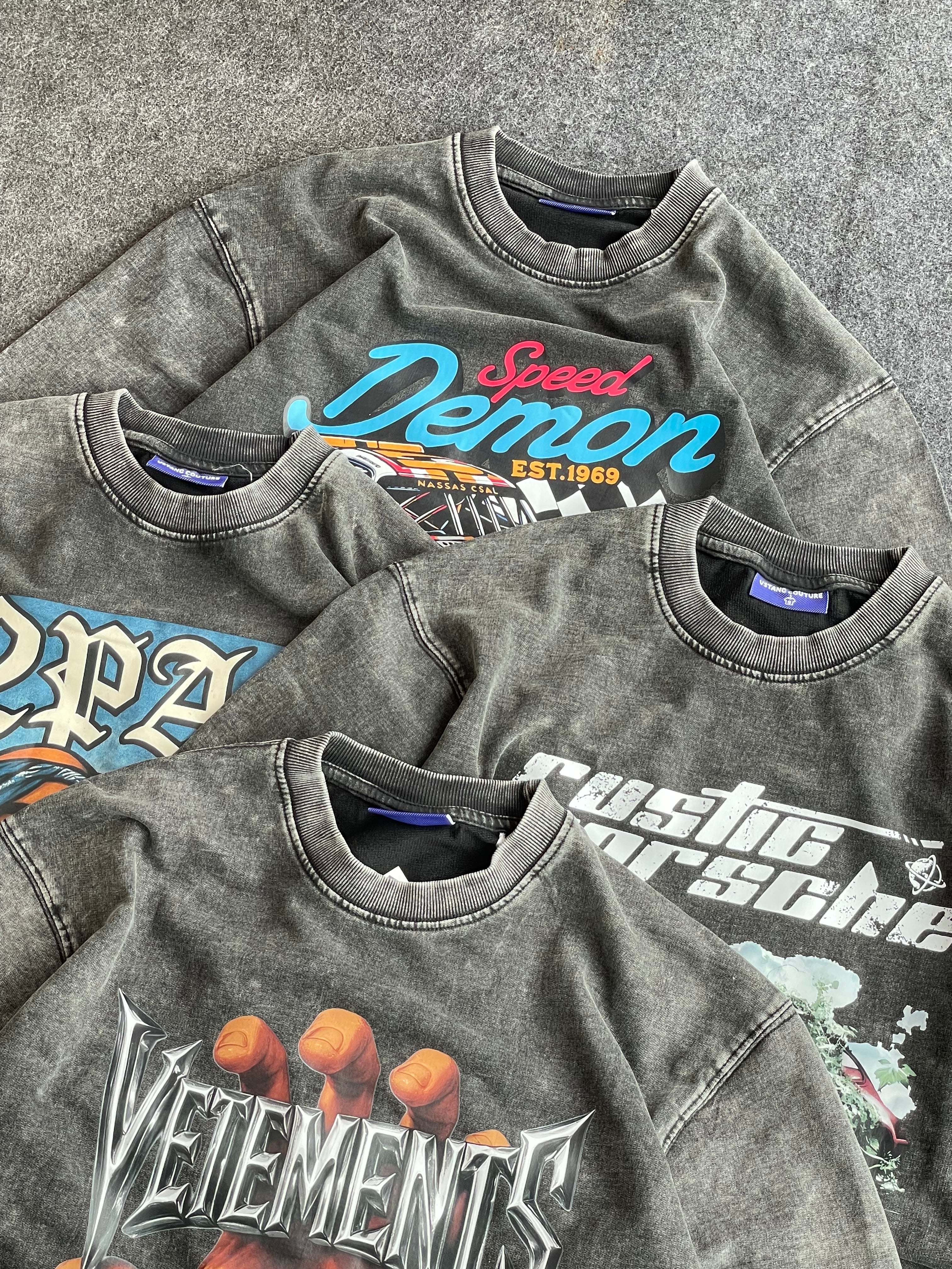 Acid wash printed tees