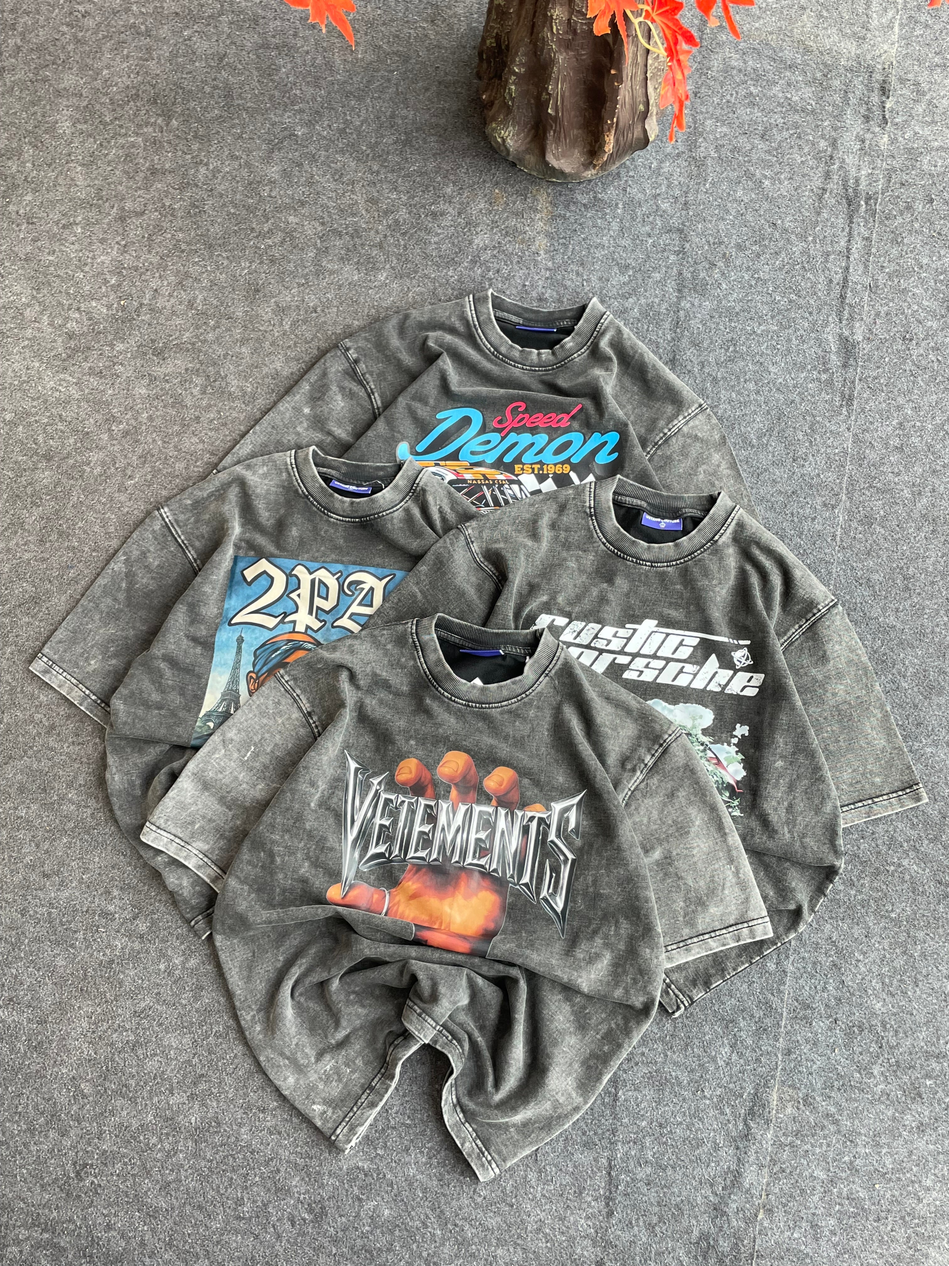 Acid wash printed tees